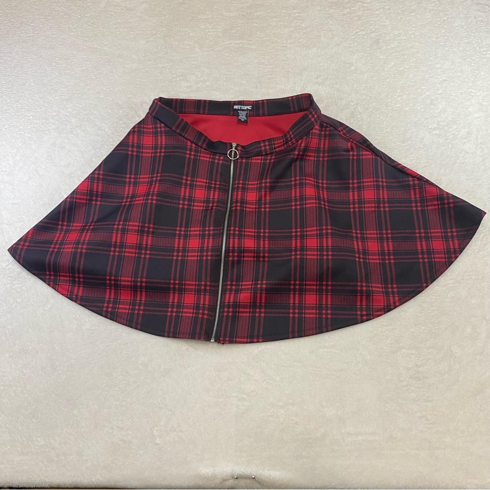 Hot Topic Black & Red Plaid O-Ring Skater Skirt Junior's Size XL